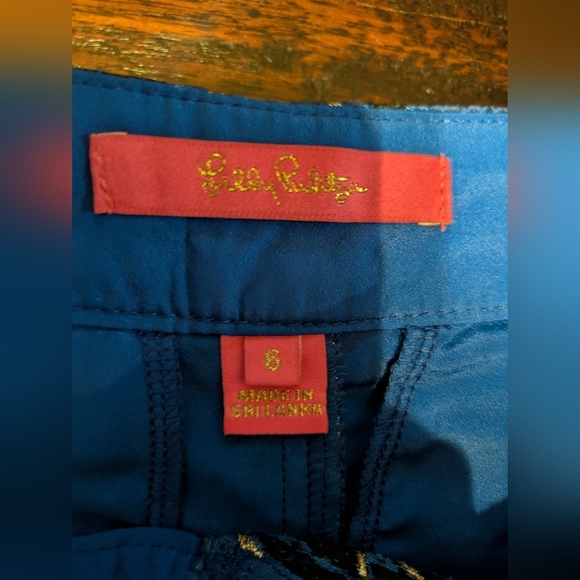 Lilly Pulitzer High Rise Blue & Gold Metallic Shorts 6 - Picture 2 of 14